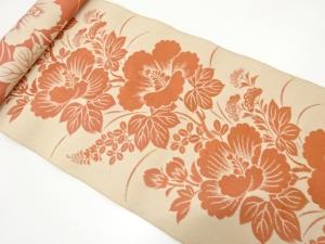 アンティーク　芙蓉に秋草模様織り出し　八寸帯地反物